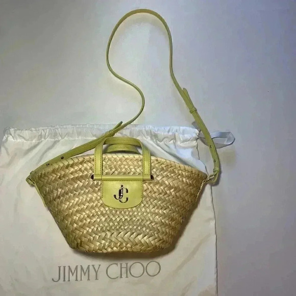 Jimmy Choo Handbags - Jimmy Choo Macy Basketweave Tote Raffia Bag Natural Beige Yellow Crossbody Purse